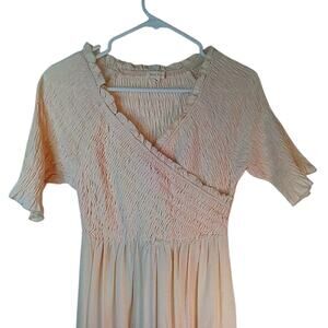 Shop Stevie Cream Smocked Maxi Dress Ruffle Hem Boho Size M